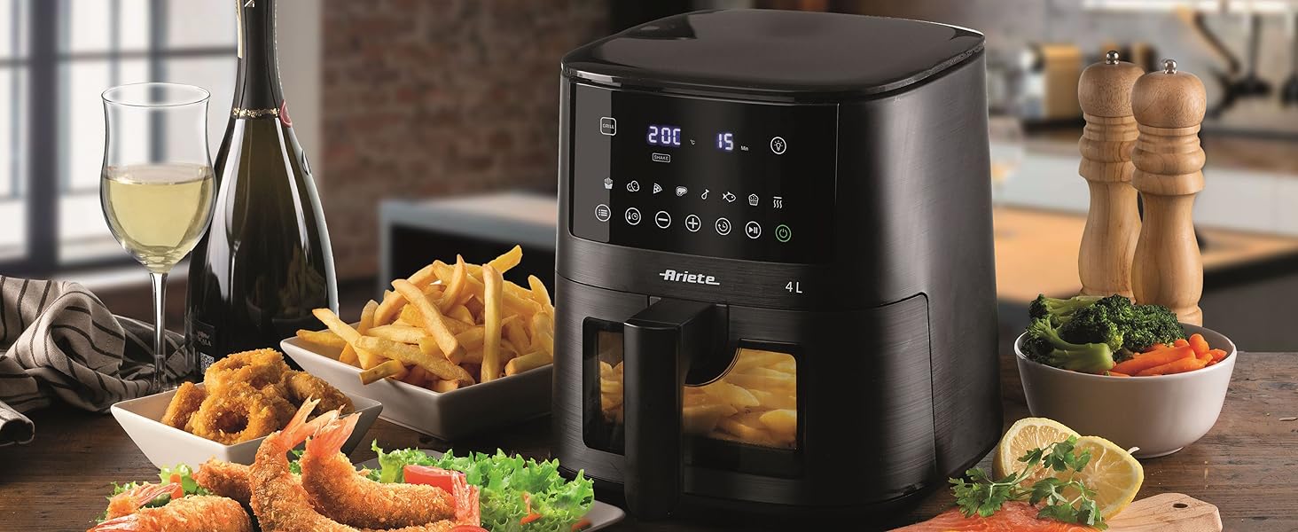Фритюрниця аероном 4L Ariete 4633, 1400 Вт, 9 програм, Shake & Grill, до 200°C, чорний