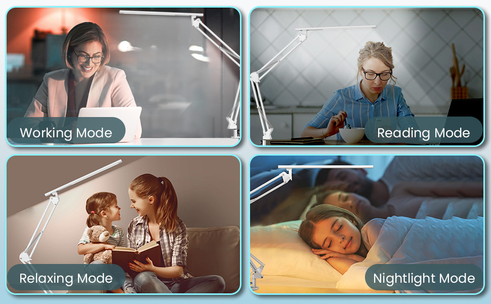 Лампа для робочого столу в офіс, кріпиться на стіл, архітекторська лампа з адаптером QC3.0, лінза Френеля, 5 режимів кольору та регулювання яскравості, лампа-прищіпка з функцією пам'яті, біле освітлення