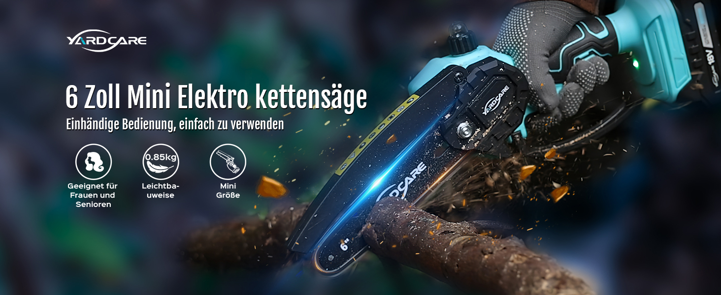 Mini акумуляторна ланцюгова пила Yardcare 6 дюймів з автоматичним змащенням, акумулятор та зарядний пристрій, для обрізки гілок та дерева