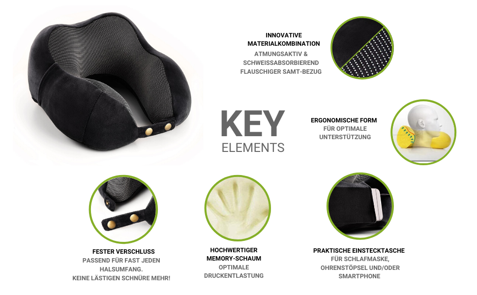 AIRTH® Преміум подушка для шиї з Memory Foam - Ергономічна підтримка шиї з знімним чохлом для максимального комфорту та відпочинку - М'яка та затишна | Чорний, 2023