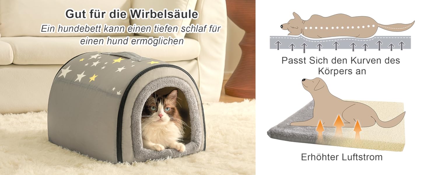 Будка для собак Jiupety, 2-в-1: котяча печера, розмір S. Підходить для собак, котів та цуценят. Тепла затишна печера-ліжко, сірий колір.