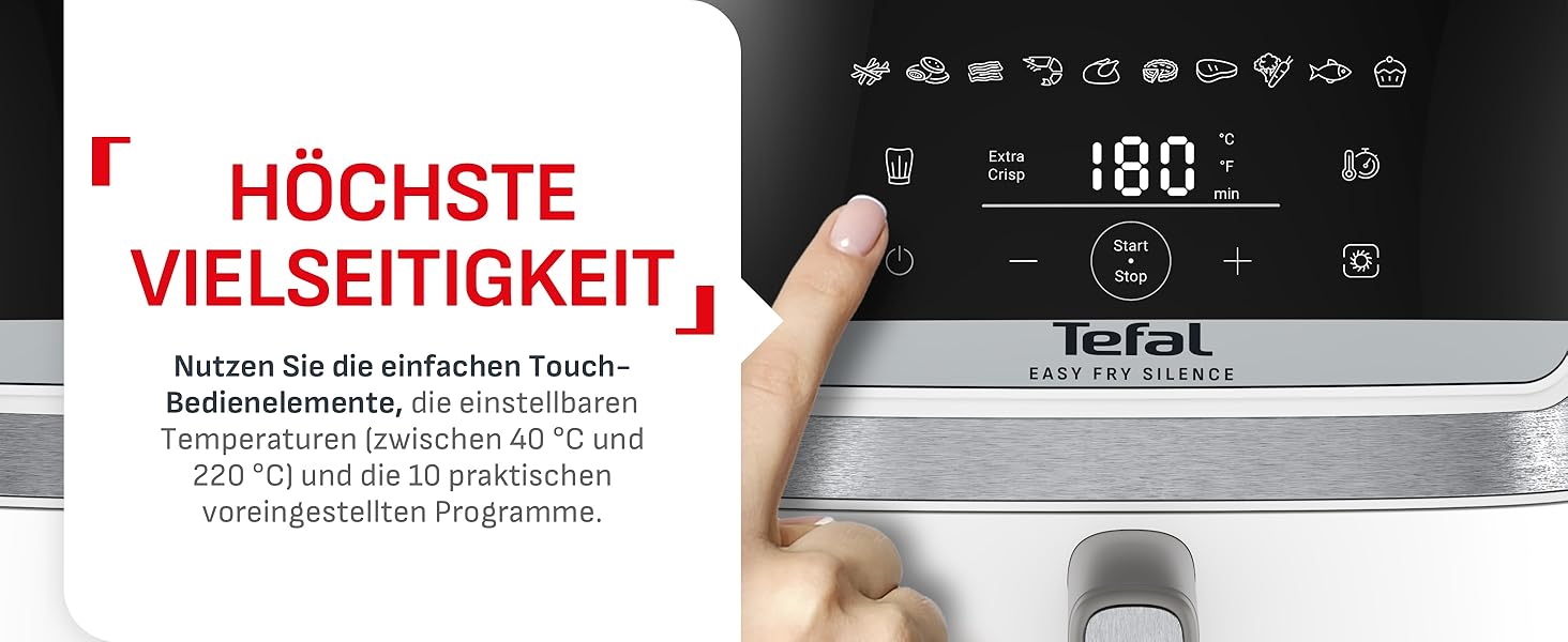 Фритюрниця Tefal Easy Fry Silence 7л, біла - аерофритюрниця з тихим режимом, 10 програм, до 8 порцій EY8421E0