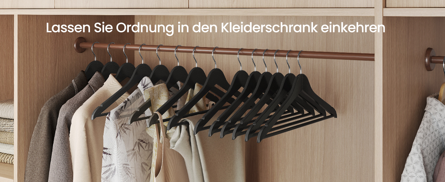 Плечики SONGMICS для одягу з дерева, набір 20 шт., тонкі, для сорочок та курток, з вирізами для плечей, поворотний гачок 360°, з натурального дерева берези, білий, CRW0W02