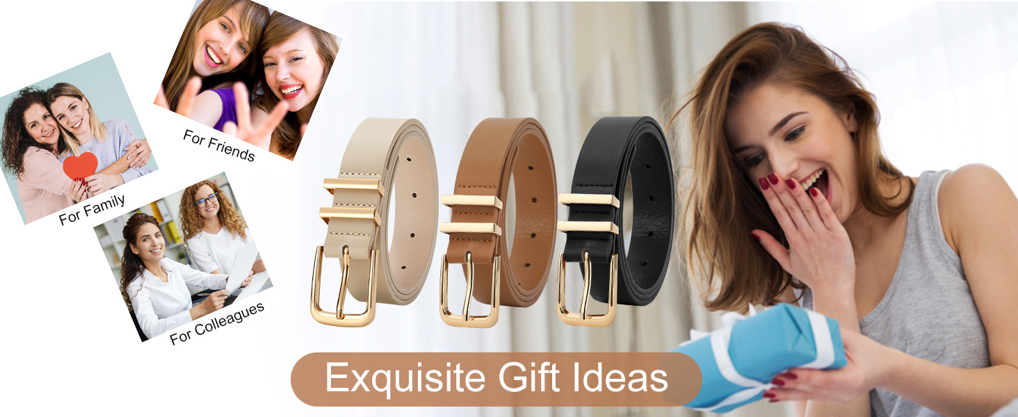 Жіночі шкіряні ремені WERFORU (3 шт.) - чорний, коричневий, бежевий. Підходять для талії 81-95 см