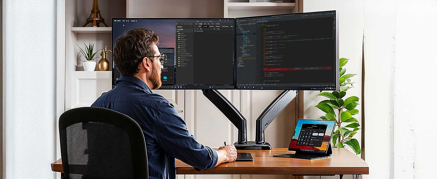 Кріплення для монітора HUANUO Gaming, 2 монітори, до 40 дюймів, регулювання висоти, USB, VESA, чорний