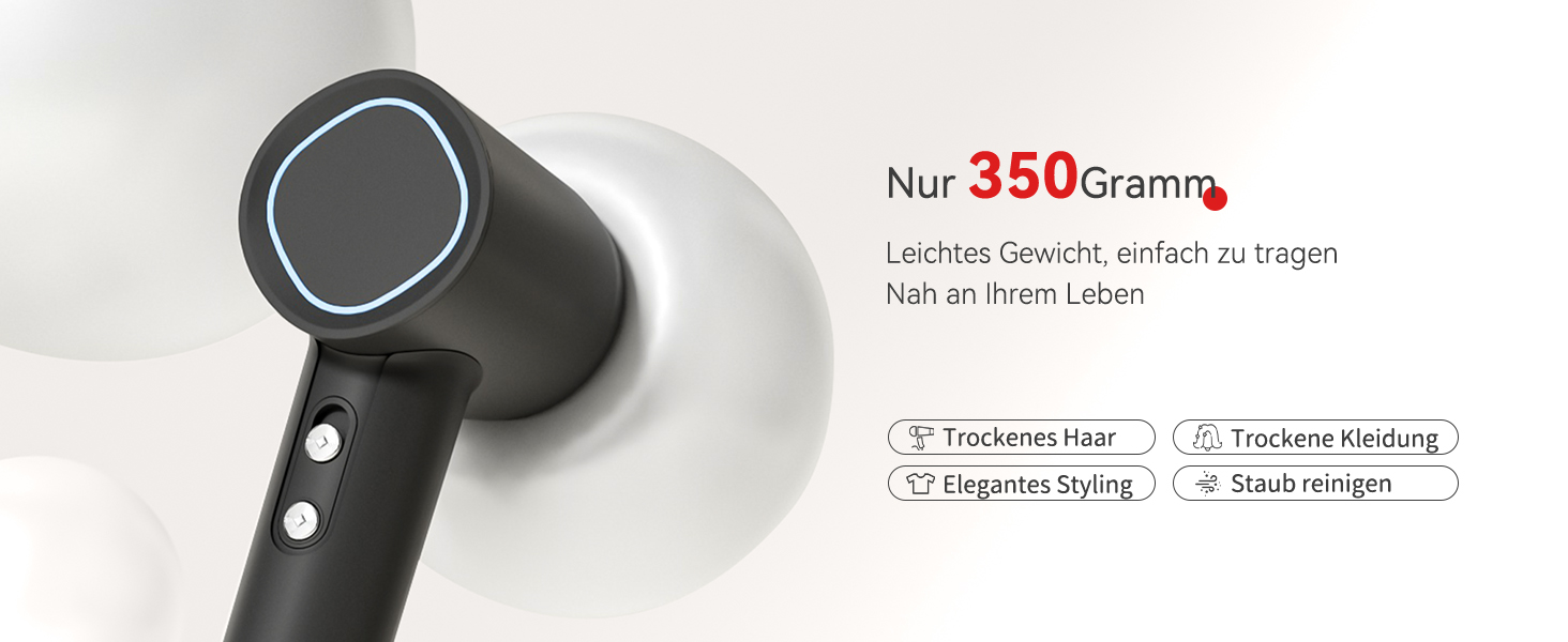 Фен з дифузором, потужний фен з мотором 160 000 об/хв, іонізатор, 500 млн негативних іонів, для подорожей та дому (сірий), сірий дифузор