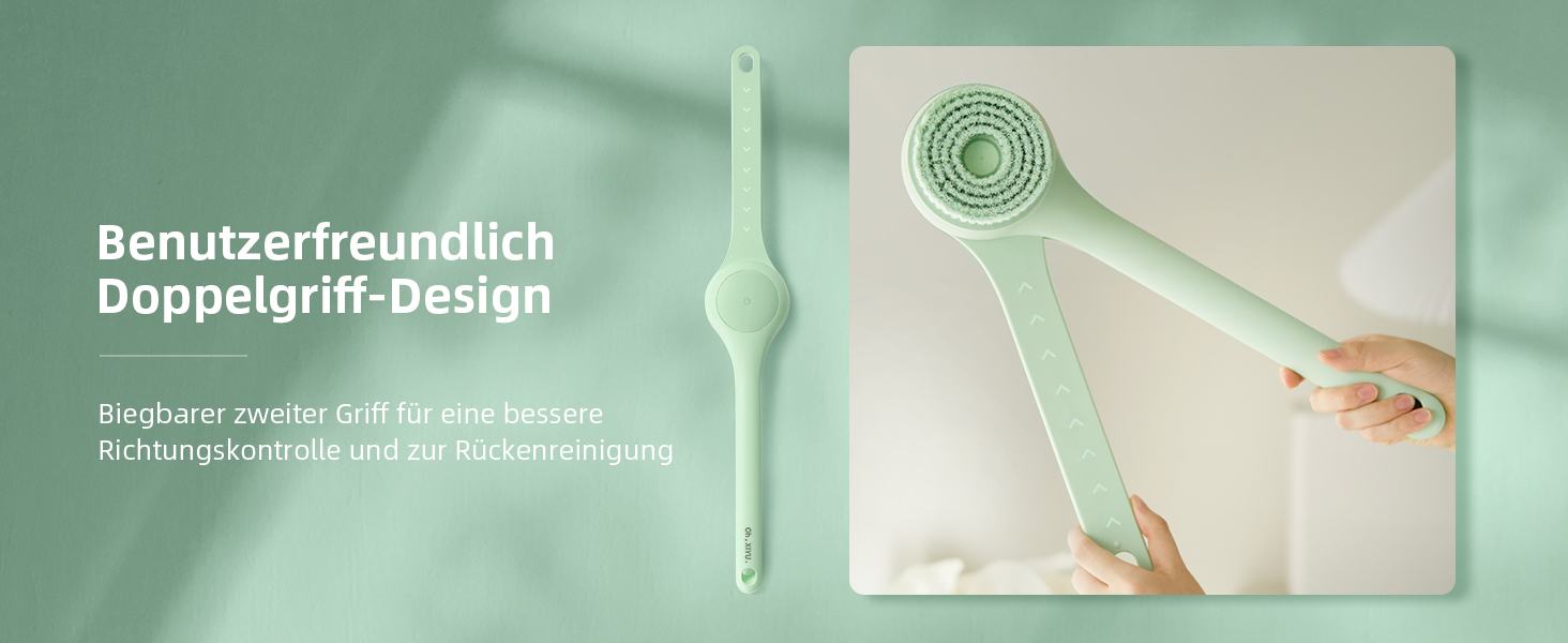 Електрична щітка для спини Gentle Exfoliating, для глибокого очищення, з довгим ручним, для жінок, чоловіків, літніх людей, рожевого (блідо-зеленого) кольору