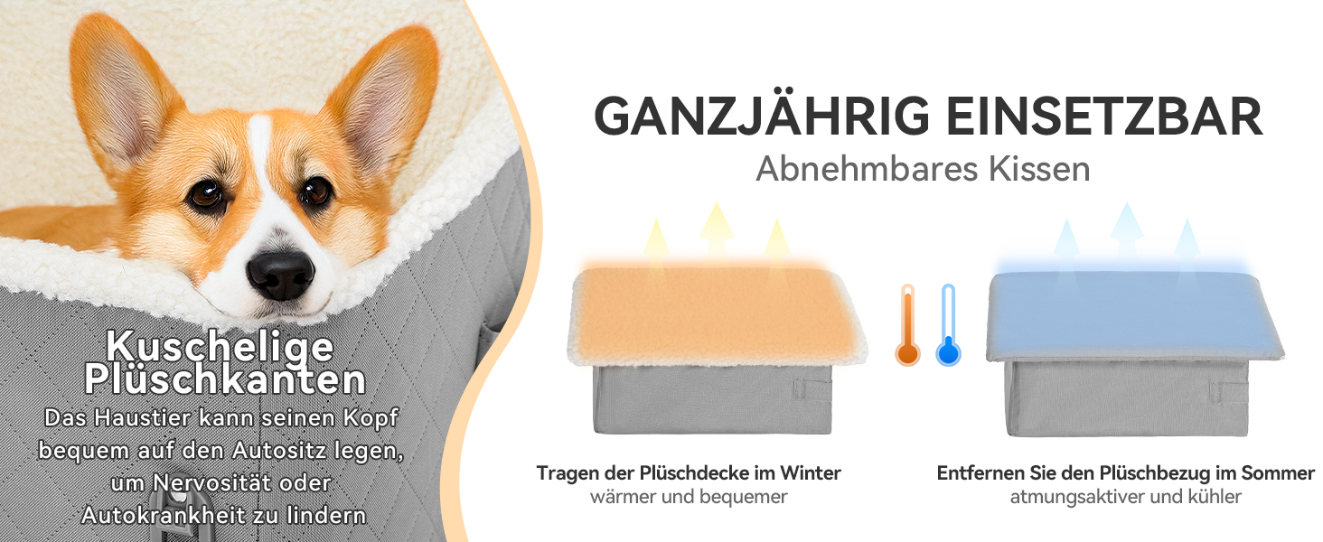 Автомобільний лежак для собак PETFIT - піднятий на 12.5 см, з патентованою системою безпеки, знімний чохол, для собак до 12 кг, біля пасажирського сидіння та на задньому сидінні (Світло-сірий, S)