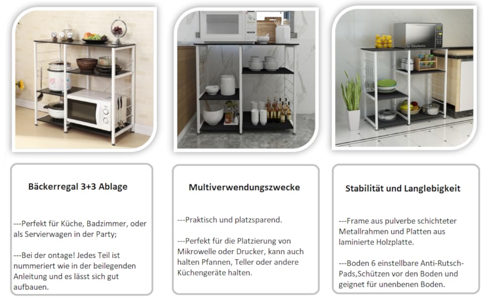 Стійка для мікрохвильової печі та кухонні полиці Soges 3 яруси, чорний (171-BK)