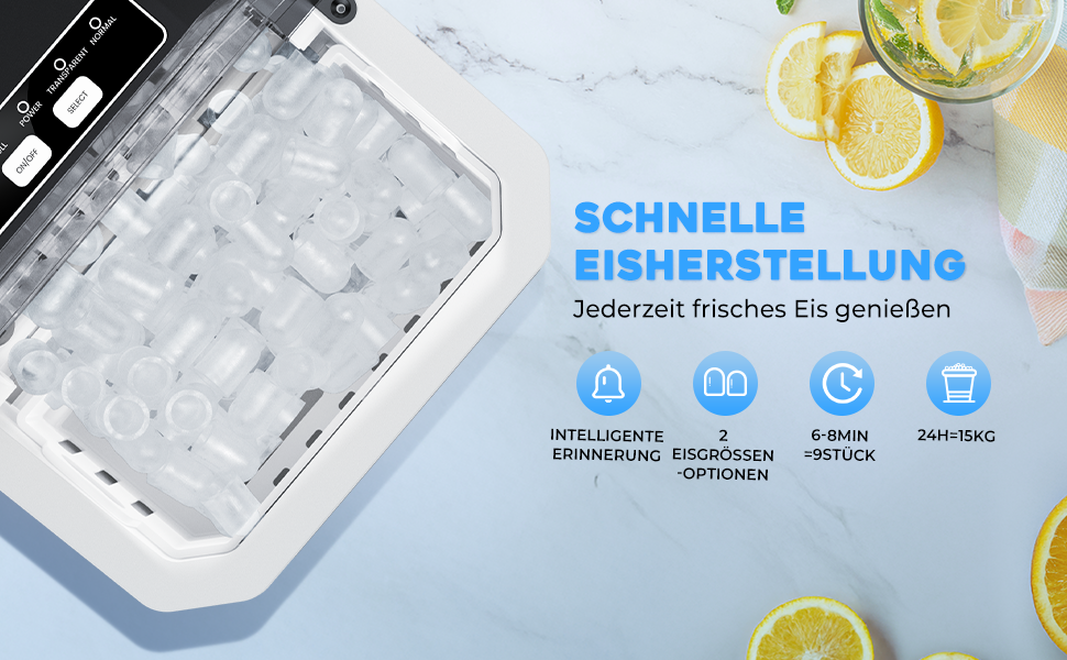 Машина для приготування льоду Klein, 130W, 15 кг/24 год, самоочищення, з лопаткою та кошиком, 2 розміри кубиків, для кухні