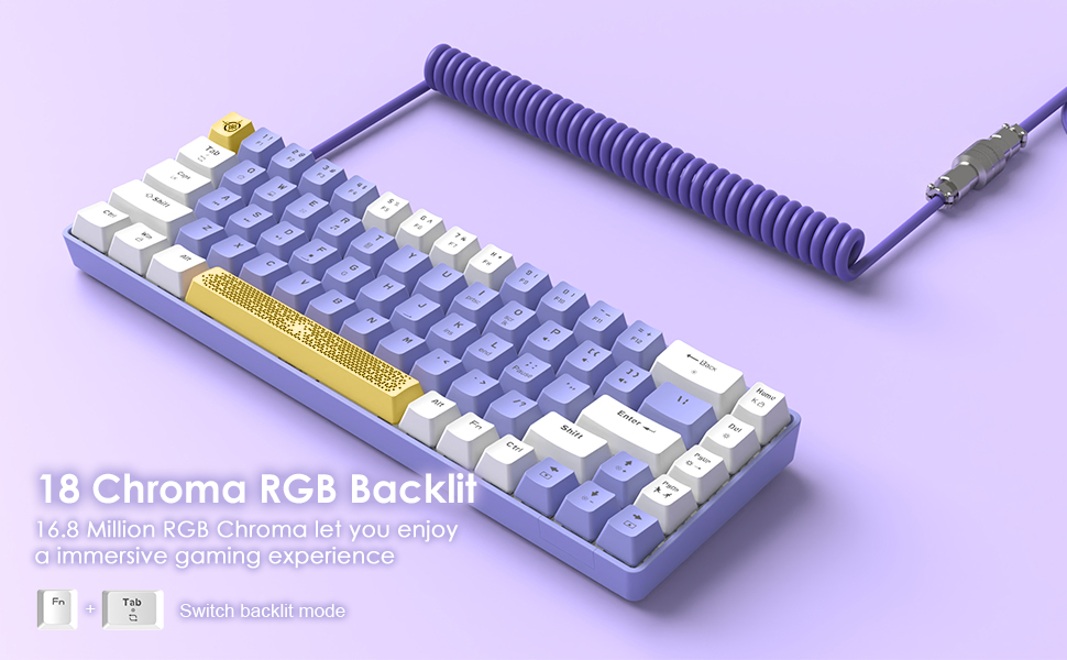 YINDIAO T8 Комплект ігрової клавіатури та миші RGB 60%, Механічна клавіатура TKL 68 клавіш, Миша з сотовою структурою, до 6400DPI, для PC PS5, Темно-сірий (Синій перемикач)