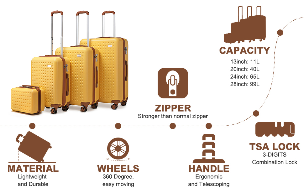 Чохол-валіза KONO, валіза на колесах, ручна валіза 67*44*27 см, ABS, 8 коліс, TSA-замок, блакитний (жовтий), 2 шт.