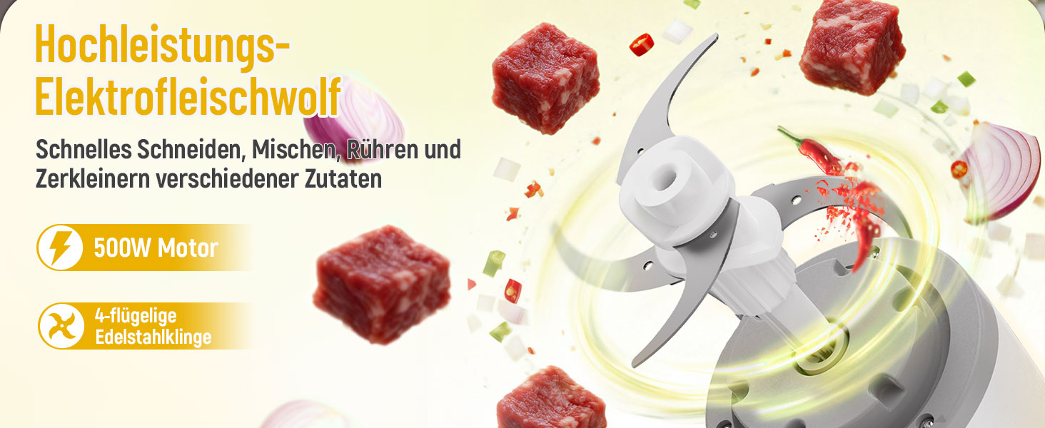 Електричний подрібнювач OUSFOT Multizerkleinerer, 1.8L, 500W, скляна чаша, для овочів, фруктів, м'яса, кухня (білий)