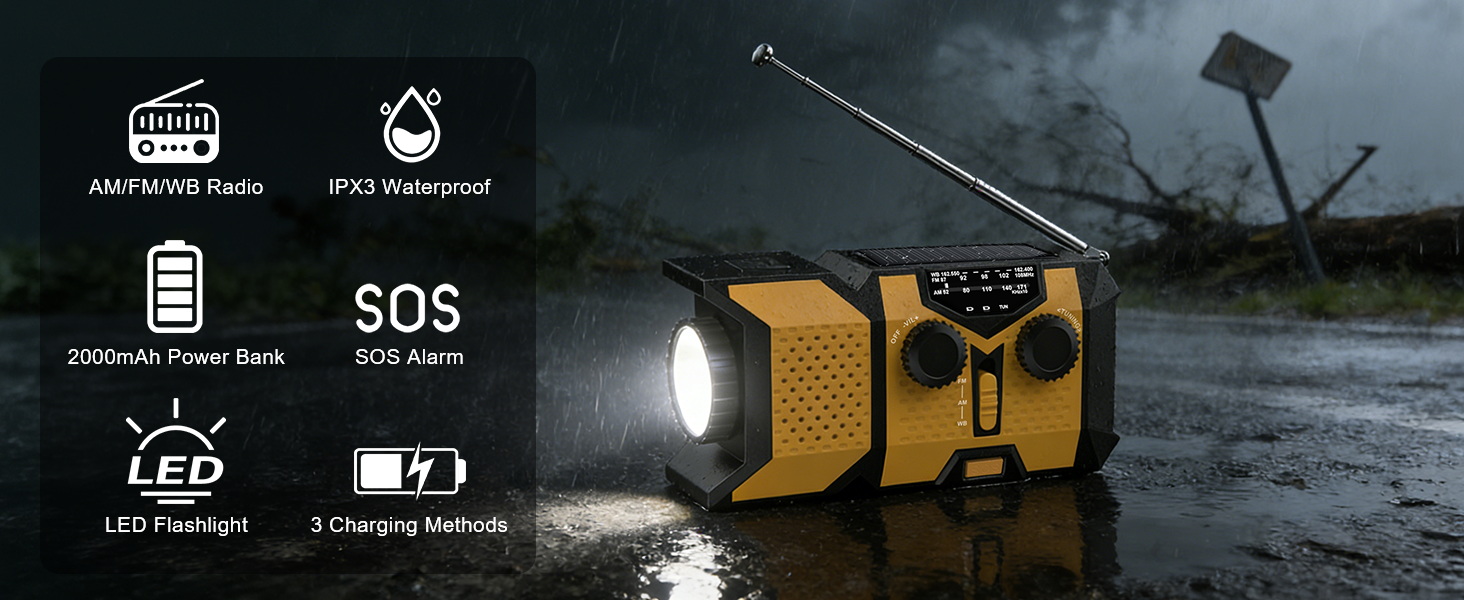 Радіо Kurbelradio 2026 з ручним заводом, аварійне радіо 2000mAh з SOS-сигналом та LED-ліхтариком, портативне динамо-радіо AM/FM для кемпінгу, туризму, виживання - помаранчеве