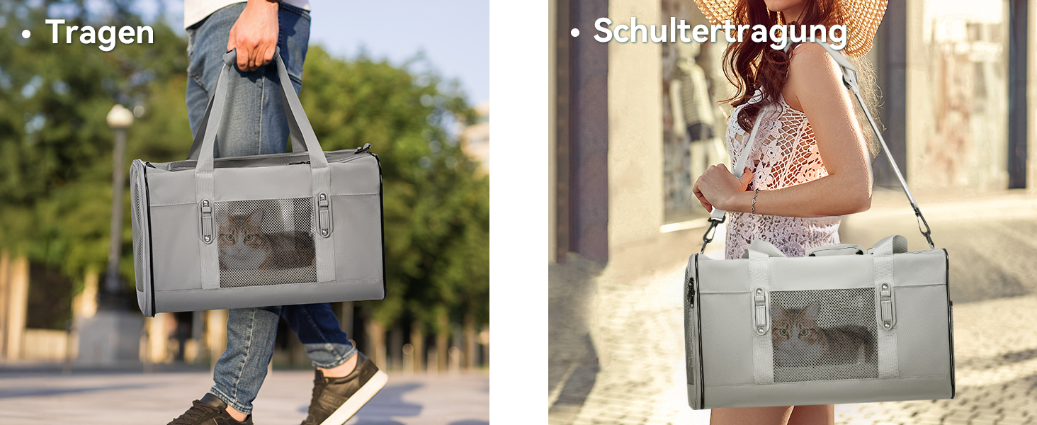 Транспортний бокс для котів та собак Petsfit - сірий, L+: 48,5x31x31 см, з м'яким килимком