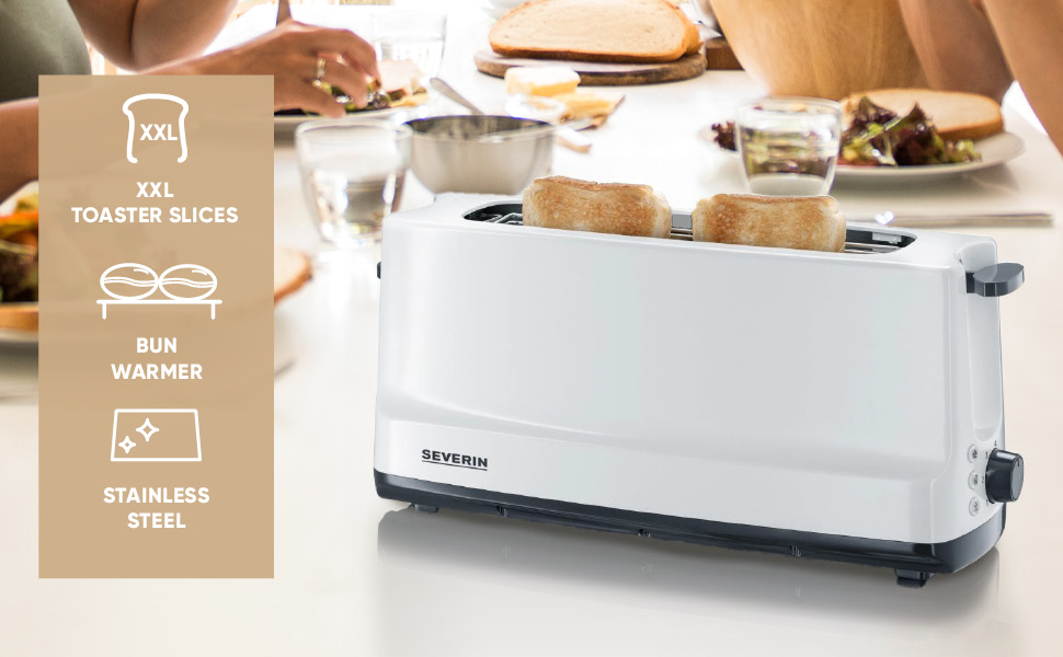 Тостер Severin AT 2232 з підставою для бургерів, 800 Вт, білий/сірий, 2 тости