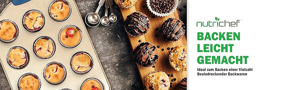 Набір форм для випічки NutriChef 6 шт. – дека для випічки, форма для мафінів, кексова форма з антипригарним покриттям, термостійка до 230°C, стіклива з силіконовими ручками з вуглецевої сталі – ідеально підходить для тортів, хліба та мафінів