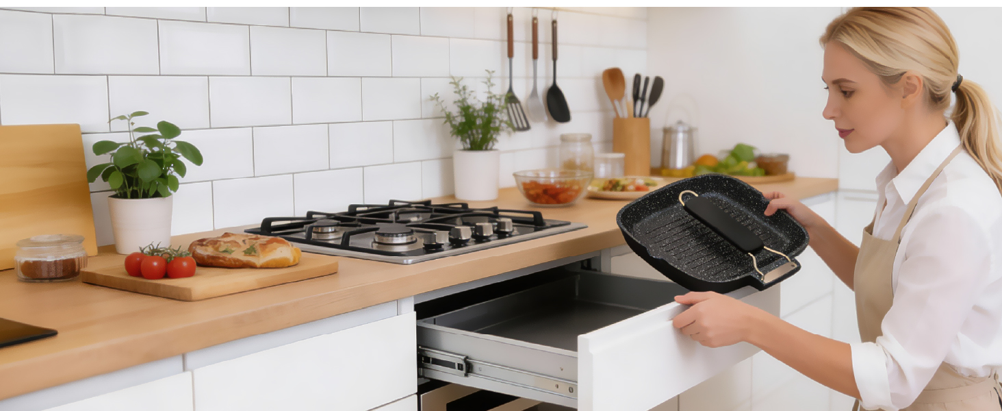 Гриль-сковорода Brieve Black Titanium індукційна, алюмінієва, з антипригарним покриттям, складана, 20x20 см