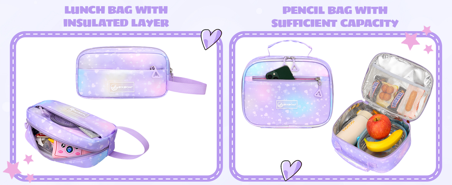 Шкільний рюкзак для дівчинки-підлітка 3 в 1, 2025, з ланч-боксом та пеналом, для ноутбука 15.6', гімназія, старша школа, подорожі - фіолетовий