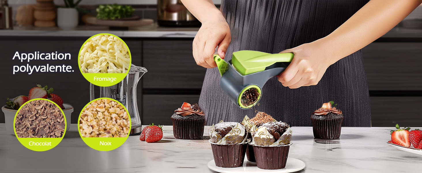 Ручна тертка для овочів 3-в-1 з нержавіючої сталі, Mandoline, терка для сиру з ручкою та 3 змінні леза, для салату, горіхів, фруктів, піци, зелені (терка для сиру сірого кольору)