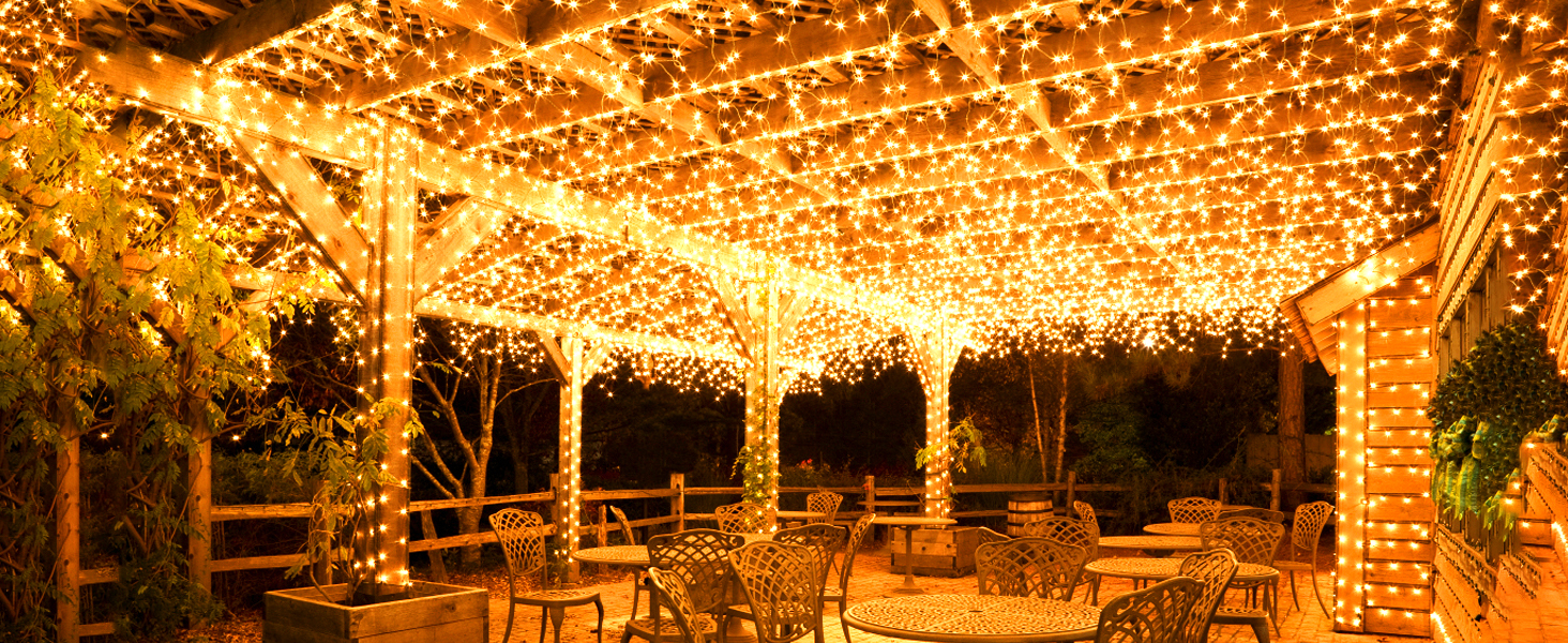 Гірлянда світлодіодна зовнішня 100 метрів, 1000 LED, теплий білий колір, для декору на Різдво, водонепроникна IP44, 8 режимів, для дому, вечірки, ялинки, балкону, тераси