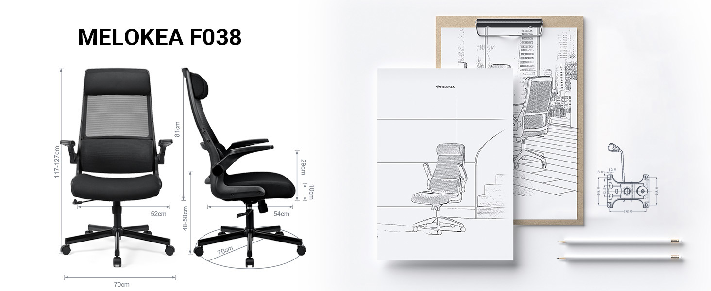 Ергономічне крісло для офісу з регульованою підголовником, офісне крісло з сітки, відкидні підлокітники, широке сидіння, функція гойдання, комп'ютерне крісло EN 1335, офісне крісло 200 кг, чорне