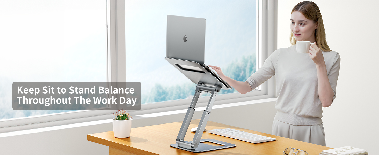 Adjustable Laptop Stand for Desk - Telescoping Design, Ergonomic Riser for 10-17 Inch Laptops (Silver)