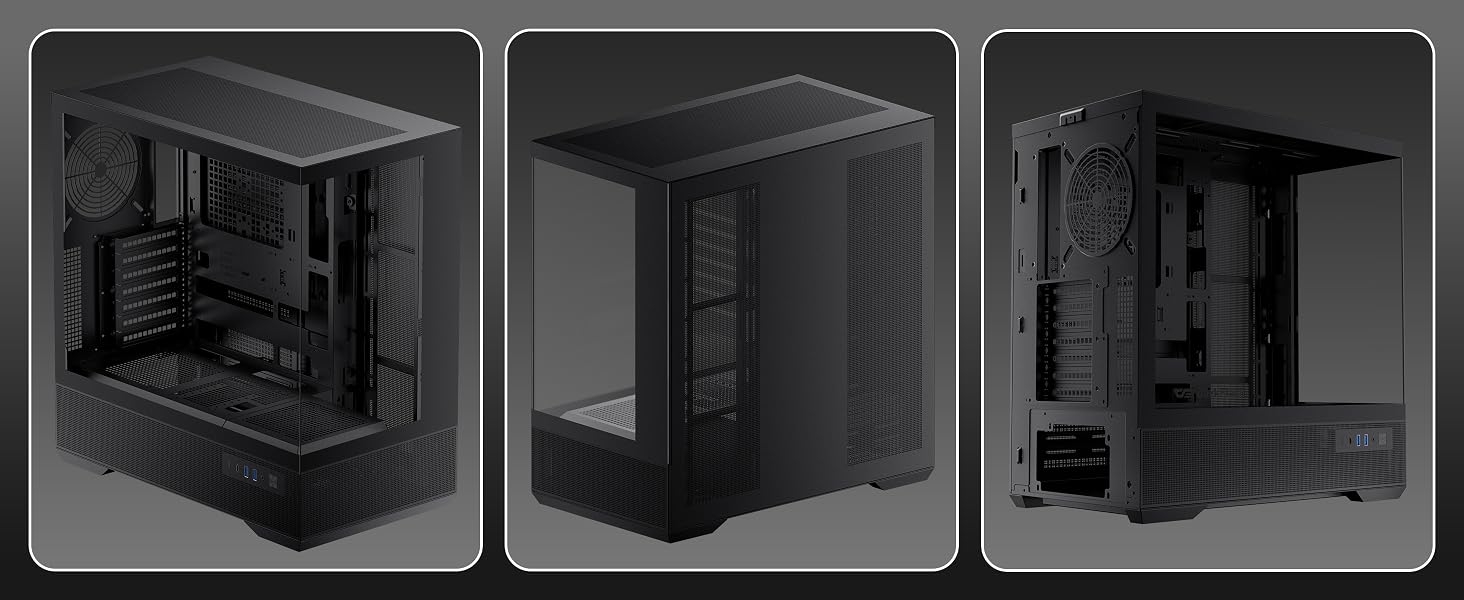 Ігровий корпус darkFlash LAND451 Midi Tower ATX, підтримка BTF-материнських плат, вертикальна установка відеокарти (до RTX 5090), Type-C, підтримка 2x360мм СРО, панорамний дизайн, чорний