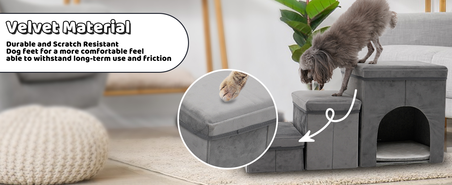 Сходинки для собак на 3 сходинки, 44 см, з місцем для зберігання. Підходить для маленьких собак та котів, зручні для літніх тварин (сірий)