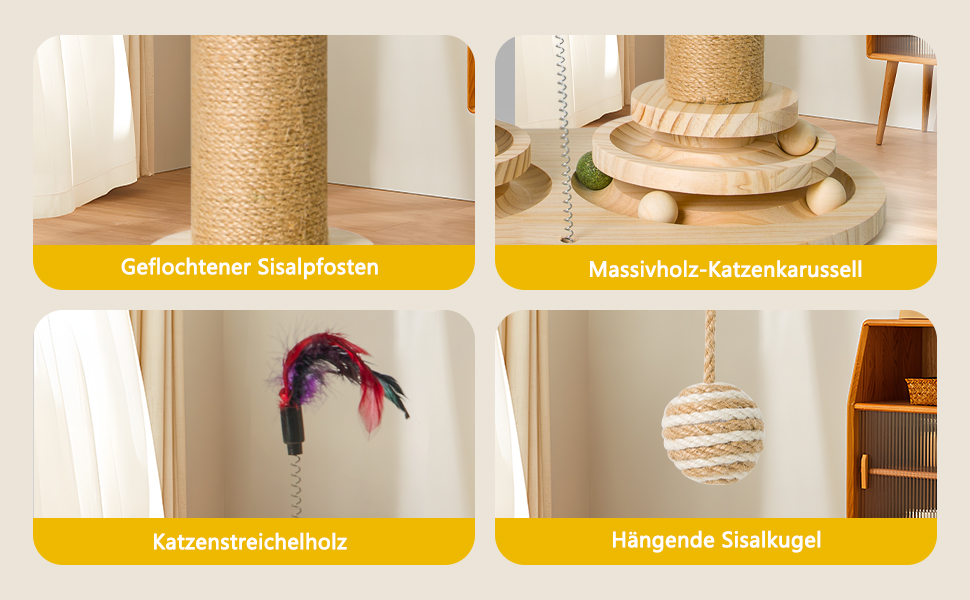 Інтерактивне котяче іграшкове комбо 6-в-1: дерев'яні меблі, кульки, пір'я, м'яч-трекер, когтеточка з сизалю та джуту для котів середніх та маленьких порід (білий, зелений)