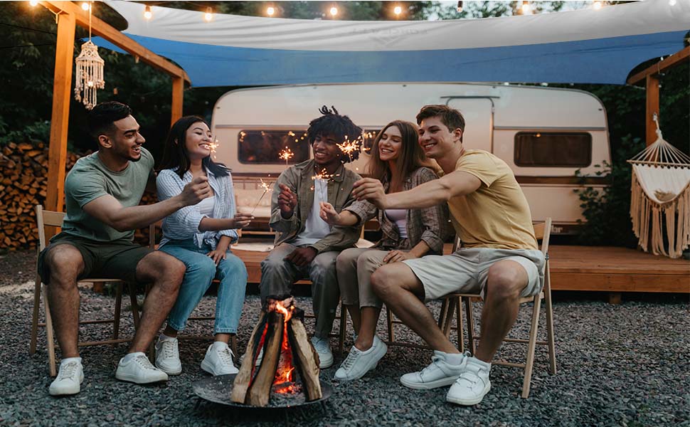 Тент Forceatt Zeltplane 3.7x4.3 м - ультралегкий, водонепроникний, з 6 кріпильними точками, анти-UV для кемпінгу та активного відпочинку (темно-синій & сірий)