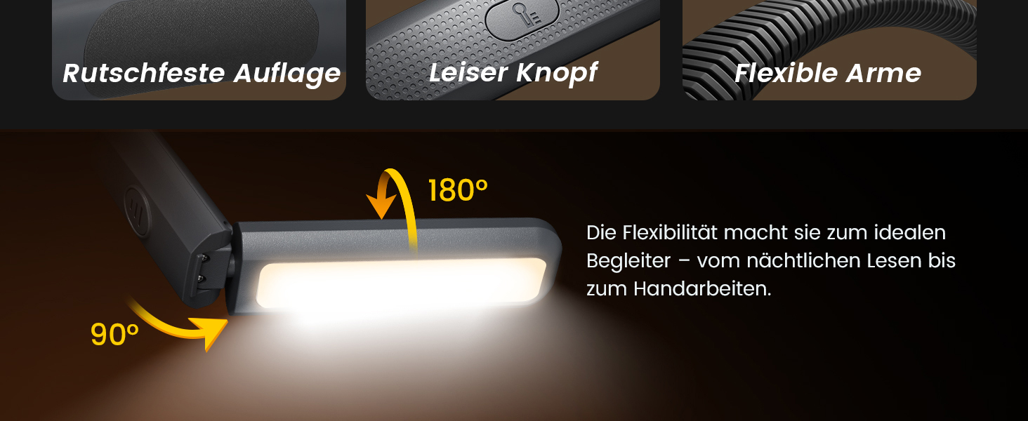 Настільна лампа Glocusent для читання в ліжку, 5 кольорів, регульована яскравість, акумулятор 100 годин, для читання, рукоділля, ремонту