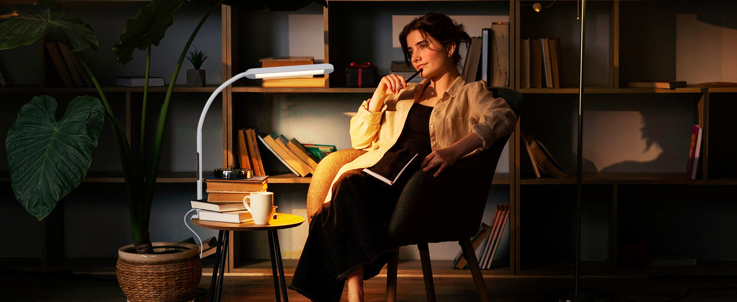 Лампа для столу Homefire LED з кріпленням, диммування: чорна, 5 рівнів яскравості, 5W, гнучка, захист очей, денне світло для офісу та робочого кабінету (Вилка EU)