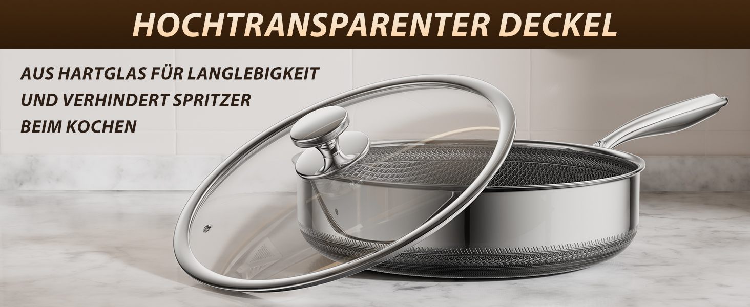 Сковорода глибока з кришкою 30 см FD-D з нержавіючої сталі гібридна, з холодною ручкою, для всіх плит (індукція), посудомийна машина, без PFAS/PFOA/PTFE, жаростійка до 260°C