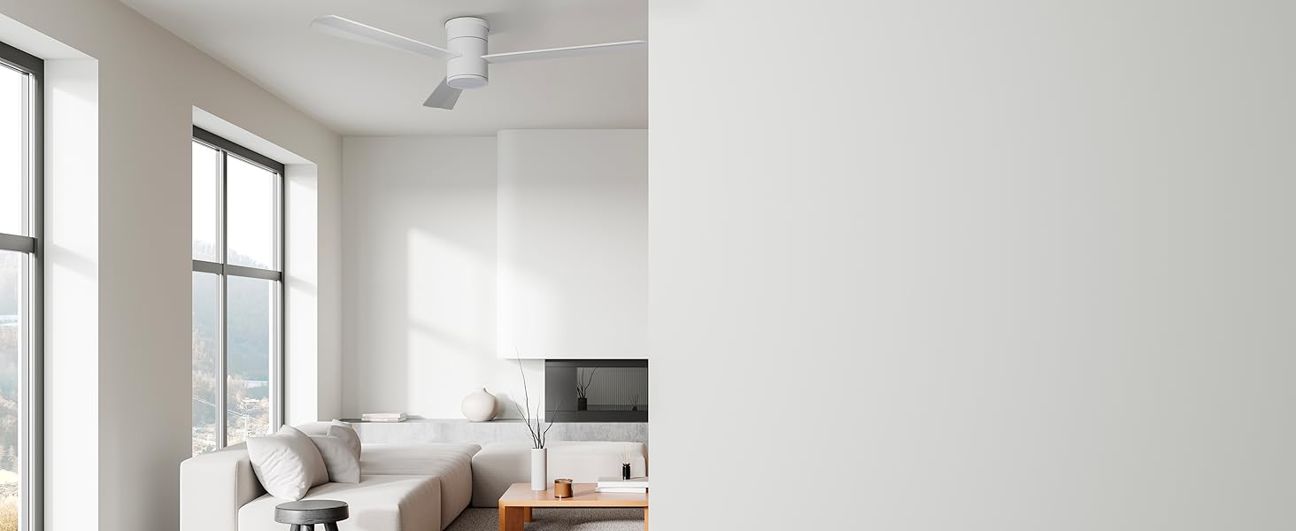 Стеляний вентилятор Noaton® Fornax Weiß з підсвічуванням, діаметр 132 см, DC мотор 40 Вт, диммований LED модуль 22 Вт, 3 колірні температури, пульт дистанційного керування, таймер, повітряний потік до 185 м³/хв (Zoya WW)