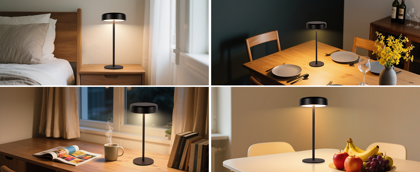 Настільна лампа на сонячній батареї з акумулятором LED, 2 шт, чорна. Бездротова, з димером, USB зарядка, IP44 для дому та вулиці