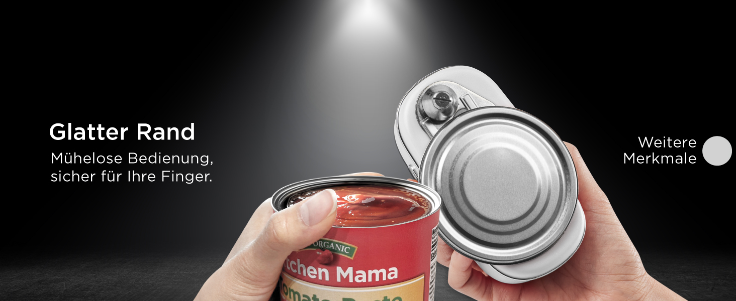 Електричний відкривач для консервів Kitchen Mama Orbit One, USB-C, автоматичний, професійна сталь, гладкий зріз, чорний