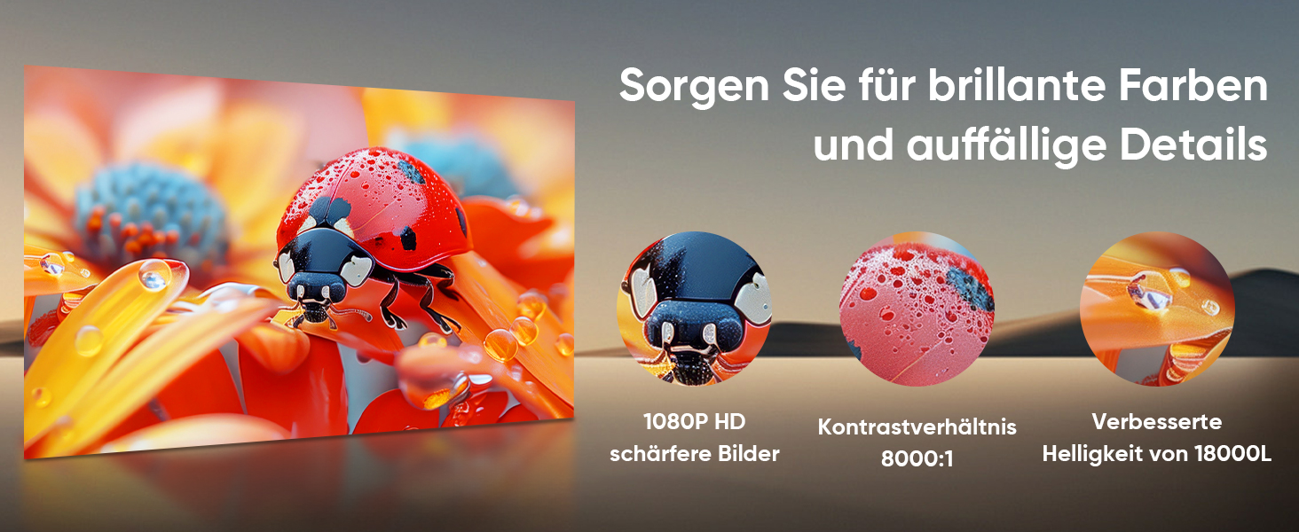 Міні проектор Beamer з автотрапецеїдною корекцією, Android OS, поворот 210°, WiFi 6, Bluetooth, 50% Zoom, Full HD 1080P для дому та на вулицю (сумісний з: смартфоном, Fire TV Stick, ноутбуком, HDMI, USB)