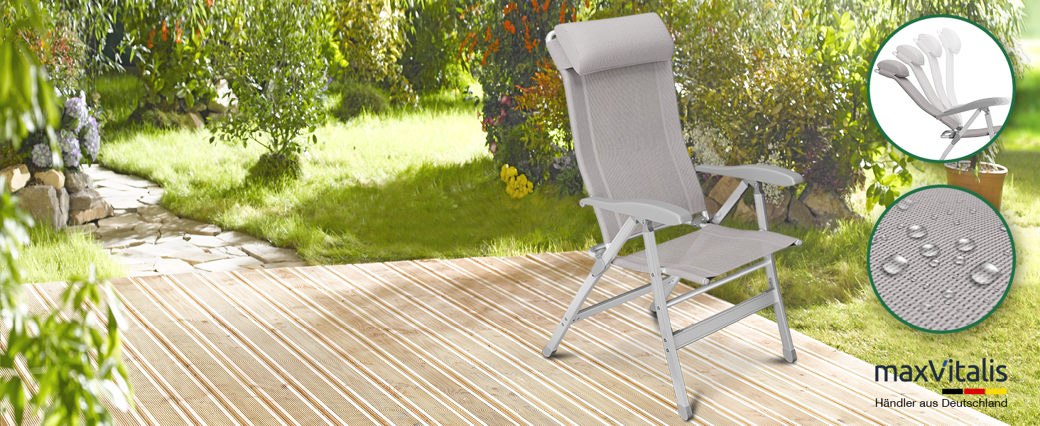 ELONEO Folding Camping Chair with Removable Footrest, Folding Chair Made of Aluminum, Folding Garden Chair, Reclining Chair with Adjustable Backrest, Taupe Camping Chair with Footrest (Basic) Taupe