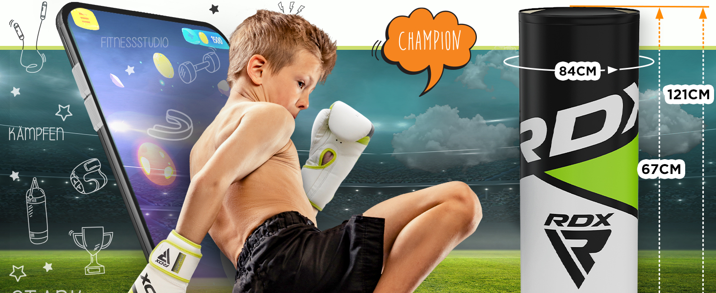 Дитячий боксерський мішок RDX 4ft з підставкою, рукавички для тренувань, MMA, кікбоксинг, бокс, бойові мистецтва, муай-тай, червоний