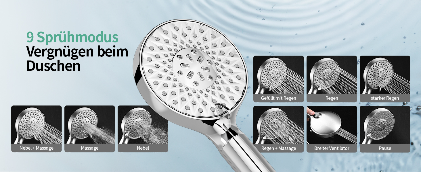 Душова лійка SR SUN RISE з фільтром, набір для душу з шлангом та фільтрами, ручна душова лійка з 9 функціями, 4 фільтри, високий тиск для жорсткої води, видаляє залишковий хлор, важкі метали, бактерії, 4-картриджний комбінований фільтр Gold