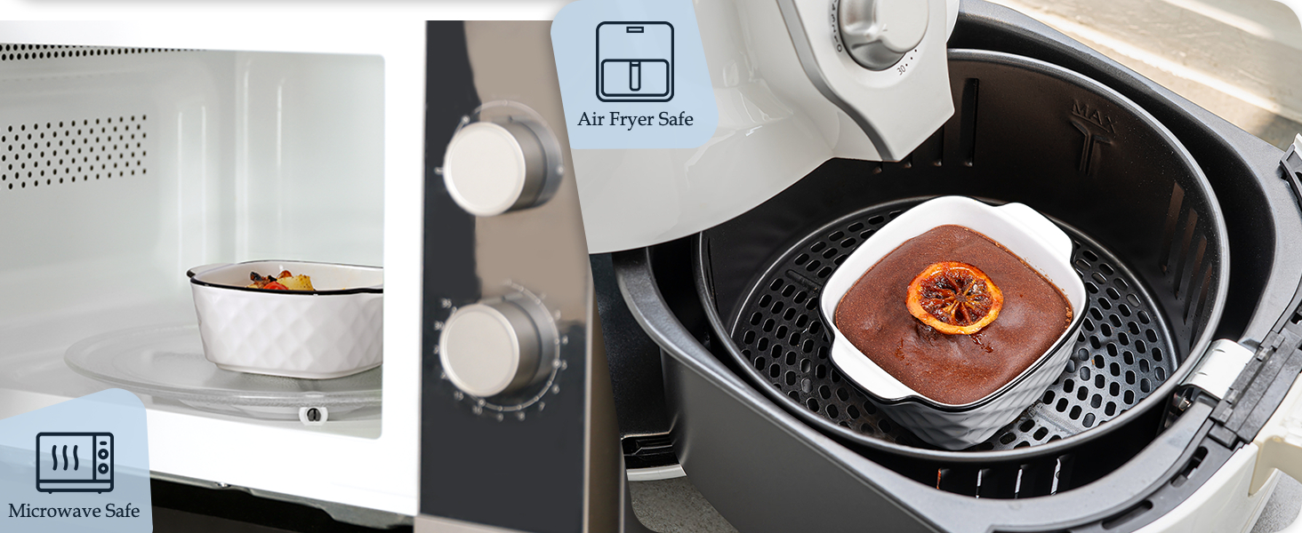 Набір форм для запікання NUTRIUPS 400 мл (4 шт.) з кераміки, 14.5 x 11.5 x 5.5 см, квадратні, з ручками, для духовки та мікрохвильової печі (з візерунком ромбіків)