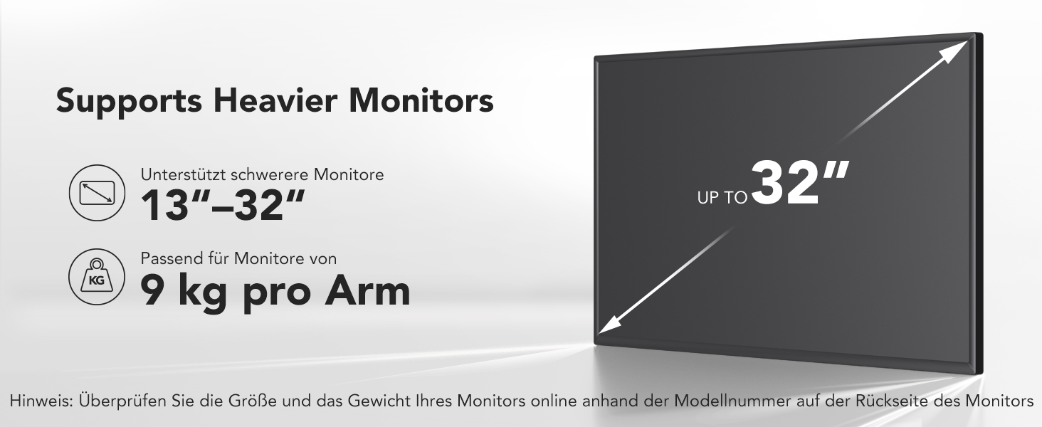 Кріплення для монітора HUANUO на 2 монітори, 13-32 дюйми, регульована висота, довгий важіль, VESA 75/100 мм, вантажопідйомність 2-9 кг, для геймінгу