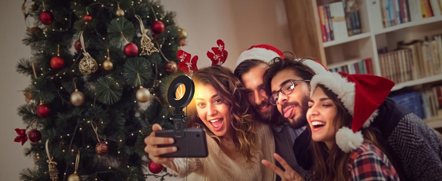 LED кільцева лампа для телефону та ноутбука, світло для селфі з 3 колірними температурами та 5 рівнями яскравості, USB світло для відеоконференцій, Zoom, YouTube, TikTok, макіяжу, фотографії, порожньою конструкцією