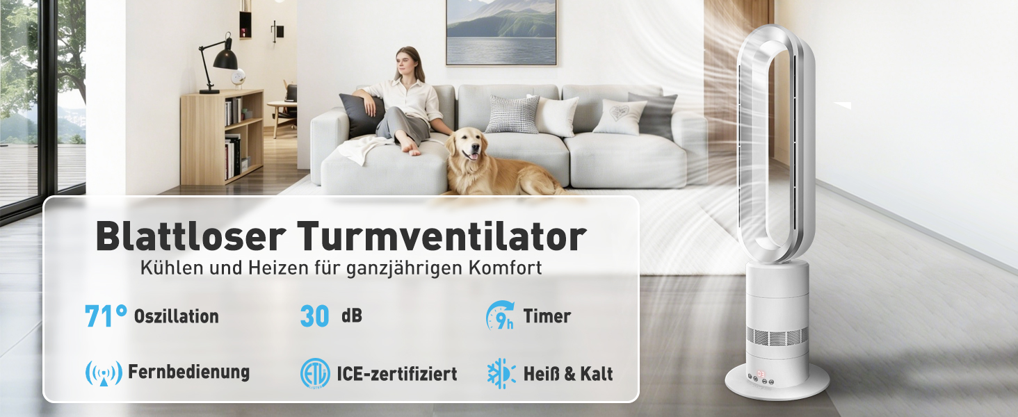 Безлопатевий вентилятор-нагрівач TP18Pro 2-в-1: охолодження та обігрів, 10 режимів охолодження, 3 режими обігріву, дистанційне та сенсорне керування, тихий та енергоефективний DC-двигун