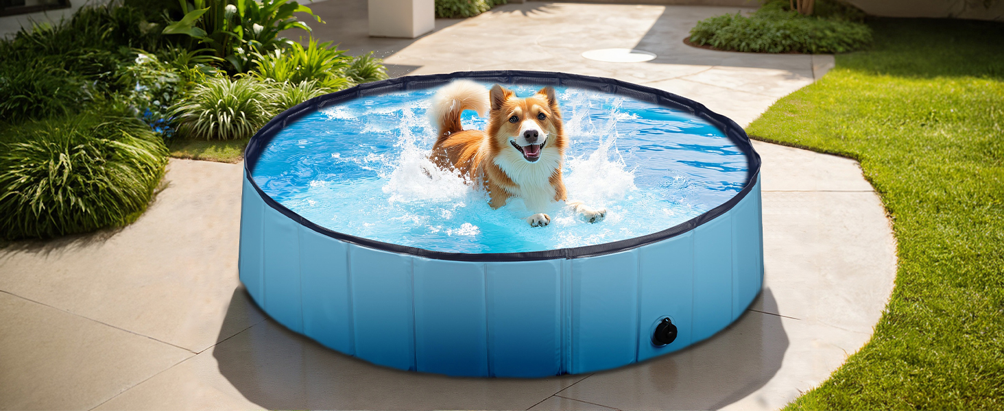 Басейн для собак Fudajo 100x30 см, неслизький, з ПВХ, складаний, з посиленими краями