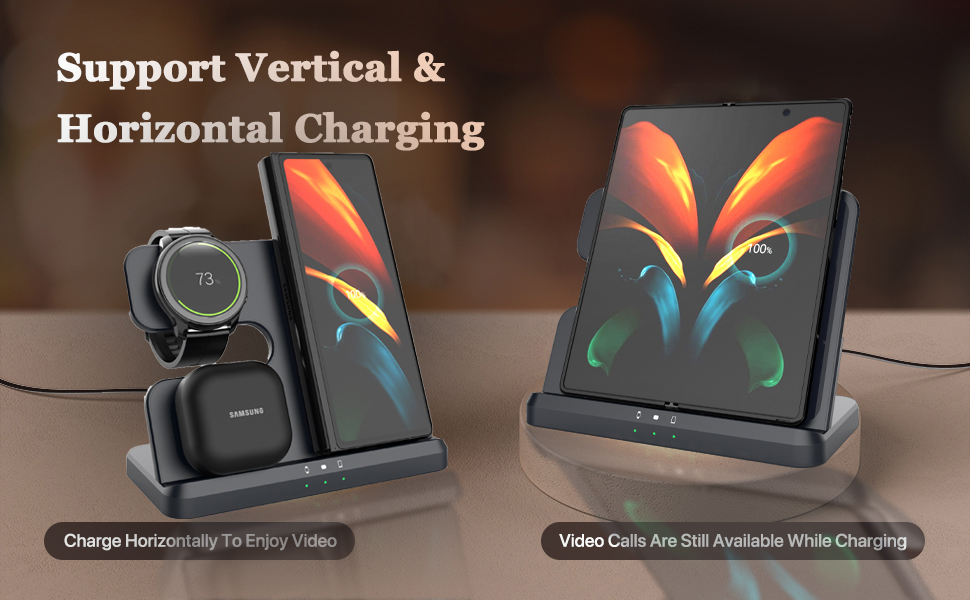 Бездротова зарядка 3-в-1 для Samsung Galaxy: смартфони, навушники, годинники (чорний)