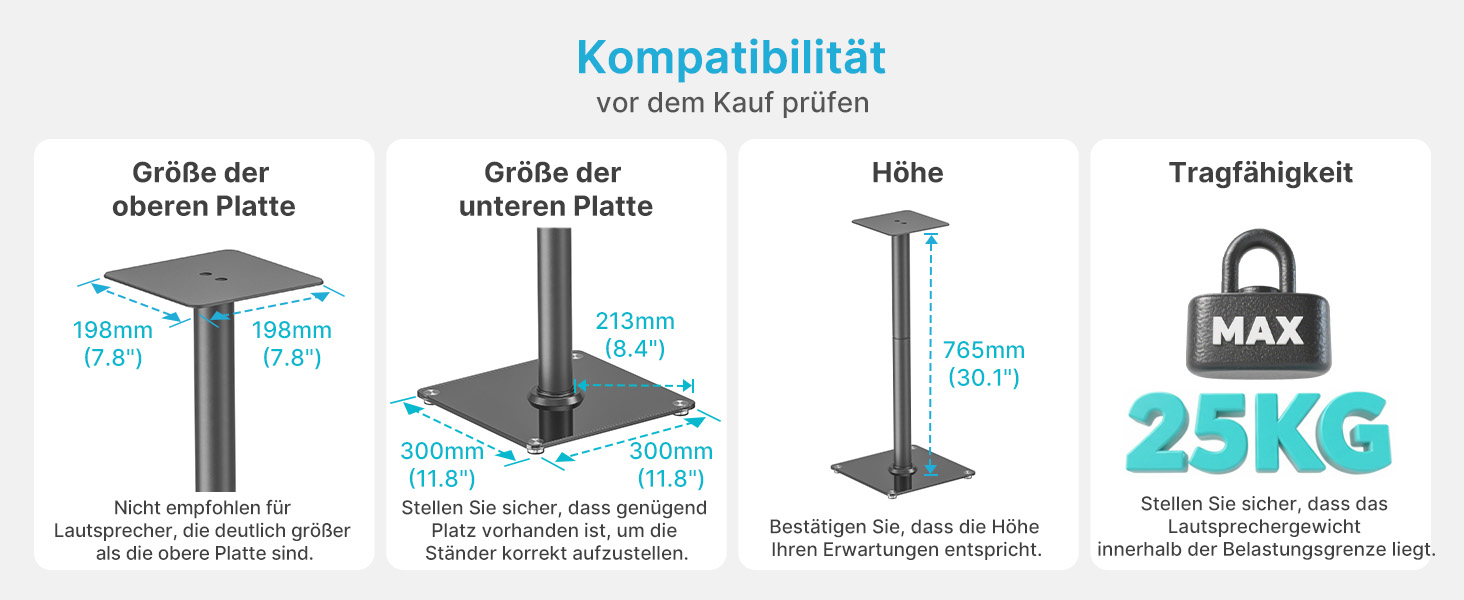Підставка для акустики саундбару, універсальна, чорна, 76.5 см, 25 кг, з кабелеуправлінням та скляною основою (1 шт.)