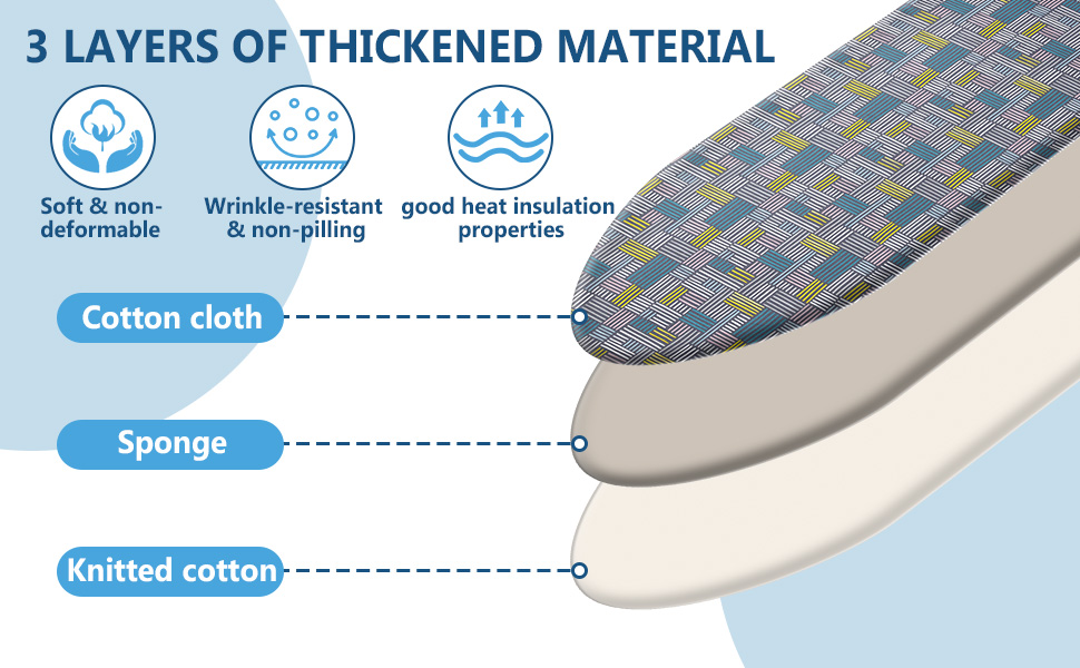 Чохол для прасувальної дошки Cozary 125 x 45 см, бавовна, для парогенератора та праски, стійкий до високих температур (210°C), блакитно-сірий в клітинку