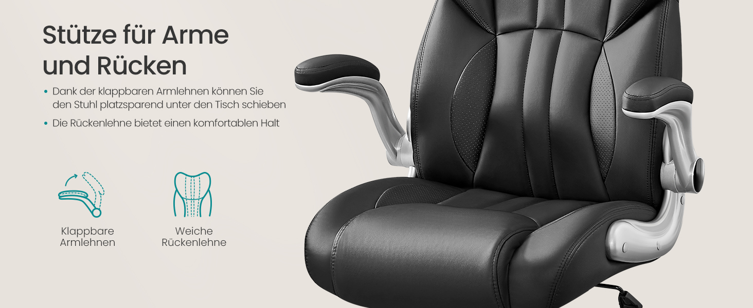 Крісло офісне SONGMICS, геймерське, регульована підголовник, функція гойдання, регульовані підлокітники, чорне, OBG65BK